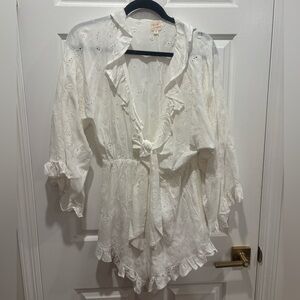 Surf Gypsy White Eyelet Lace Bell Seeve Tie-Front Romper